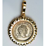Roman Silver Denarius  Coin  in 14kt Gold Pendant Caracalla circa A.D. 198-217